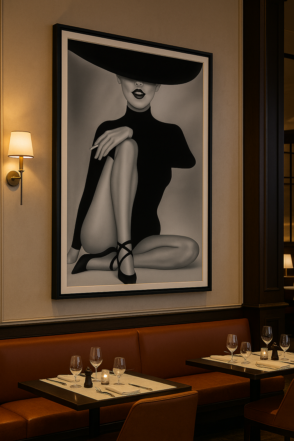 Luxury Pre-Framed“Chic Silence” – Monochrome Minimalist Femme in Oversized Hat