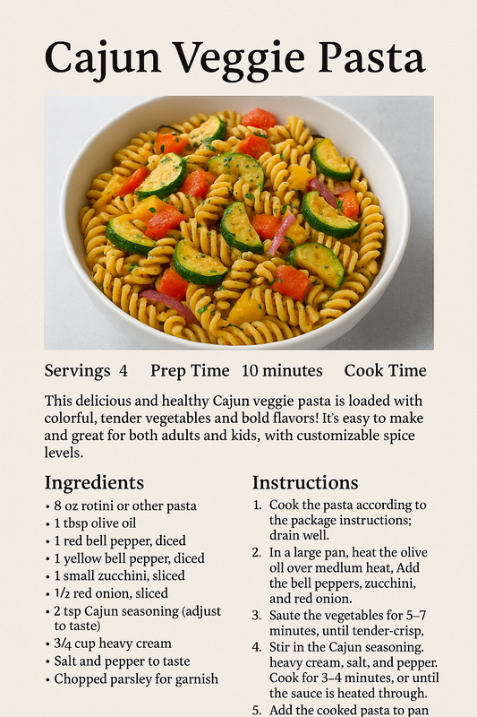 Free Cajun Vegetable Pasta Recipe | Healthy & Flavorful