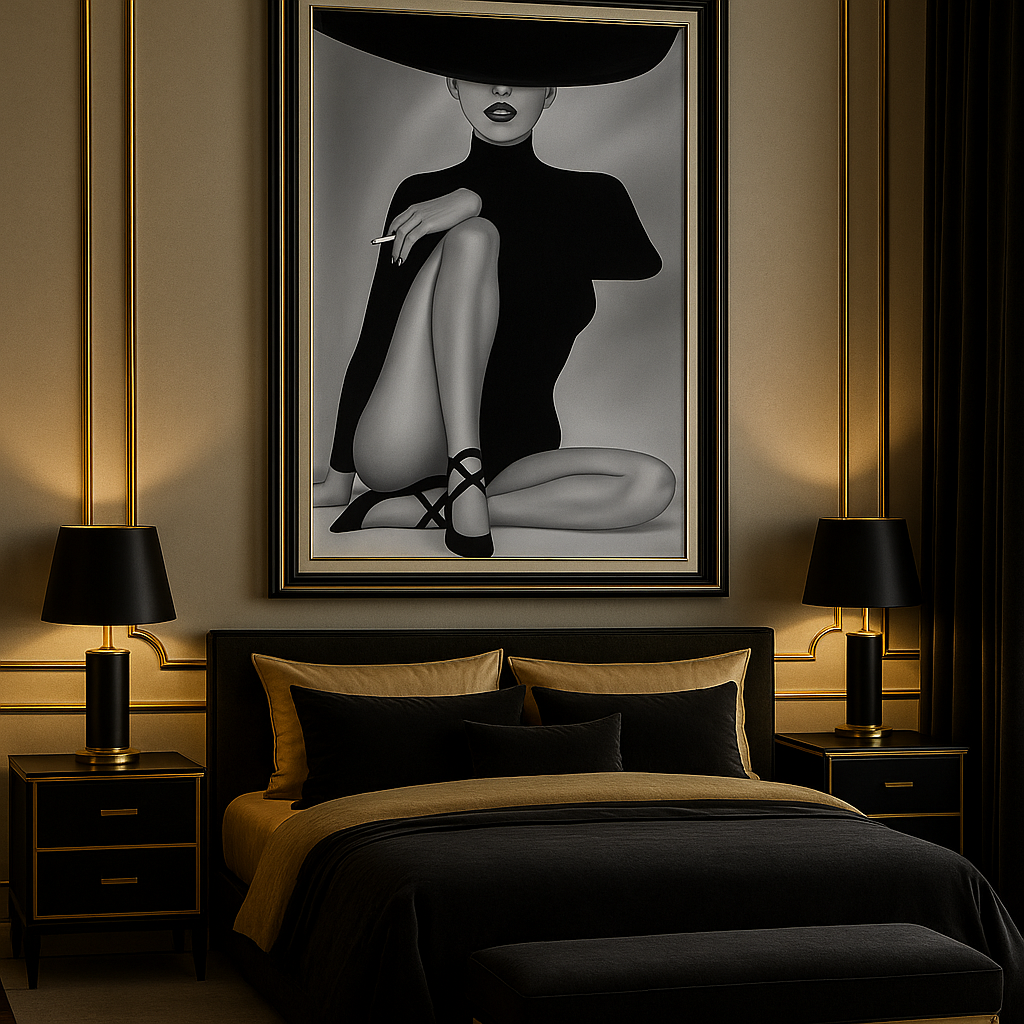 Luxury Pre-Framed“Chic Silence” – Monochrome Minimalist Femme in Oversized Hat