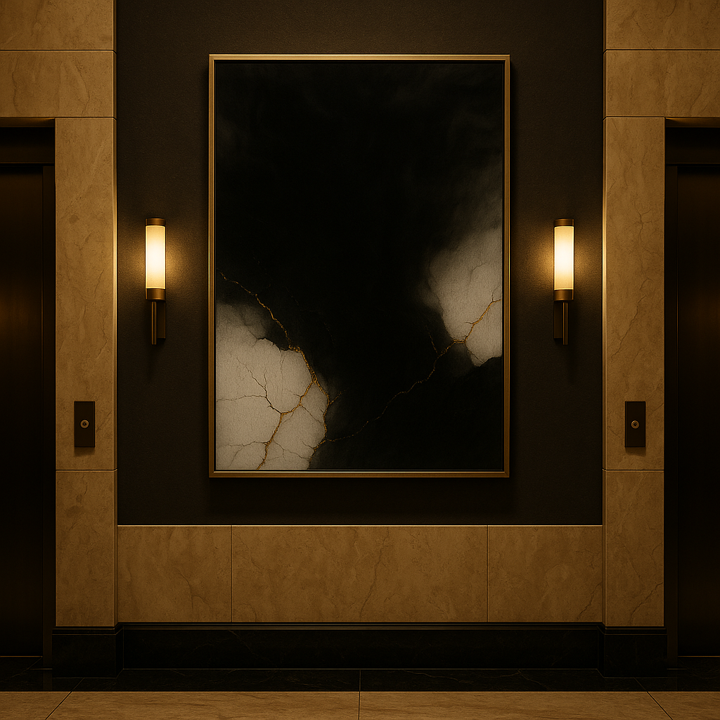 Golden Fracture — Luxury Black, White & Gold Abstract Fine Art