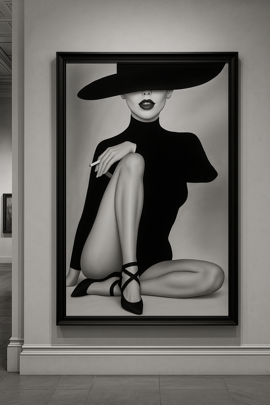 Luxury Pre-Framed“Chic Silence” – Monochrome Minimalist Femme in Oversized Hat