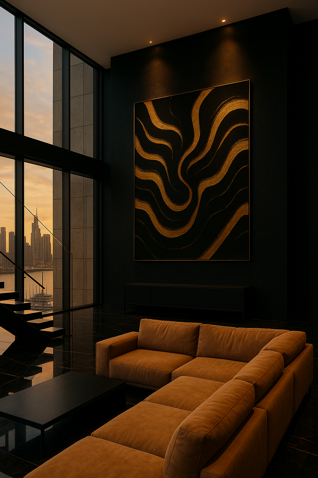 Golden Equilibrium — Black & Gold Luxury Abstract Art | Kasian Art Studio