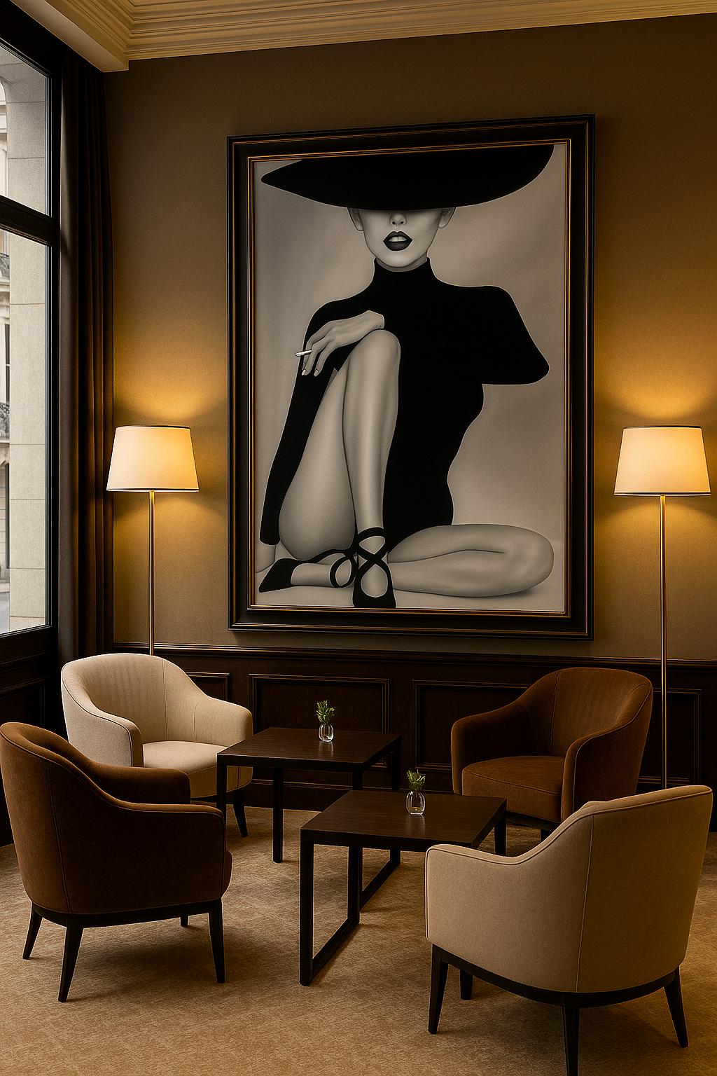 Luxury Pre-Framed“Chic Silence” – Monochrome Minimalist Femme in Oversized Hat