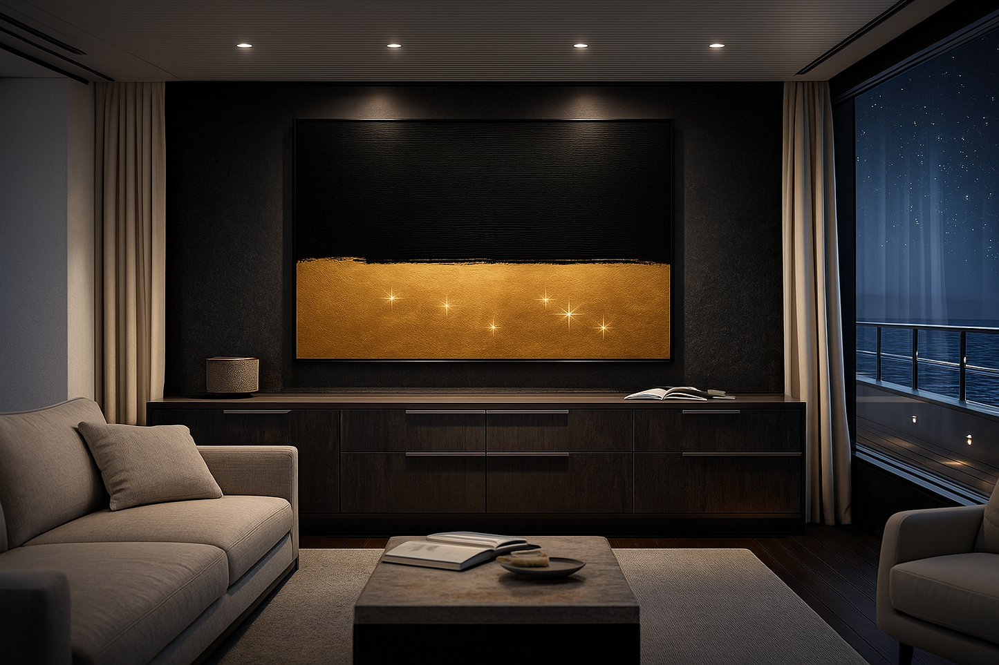 Golden Nightfall — Luxury Black & Gold Abstract Art Print | Kasian Art Studio