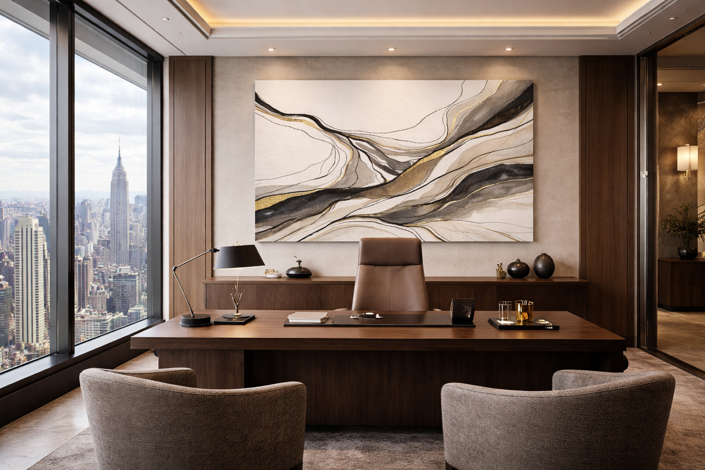 Whispered Meridian — Limited Edition Neutral & Gold Abstract