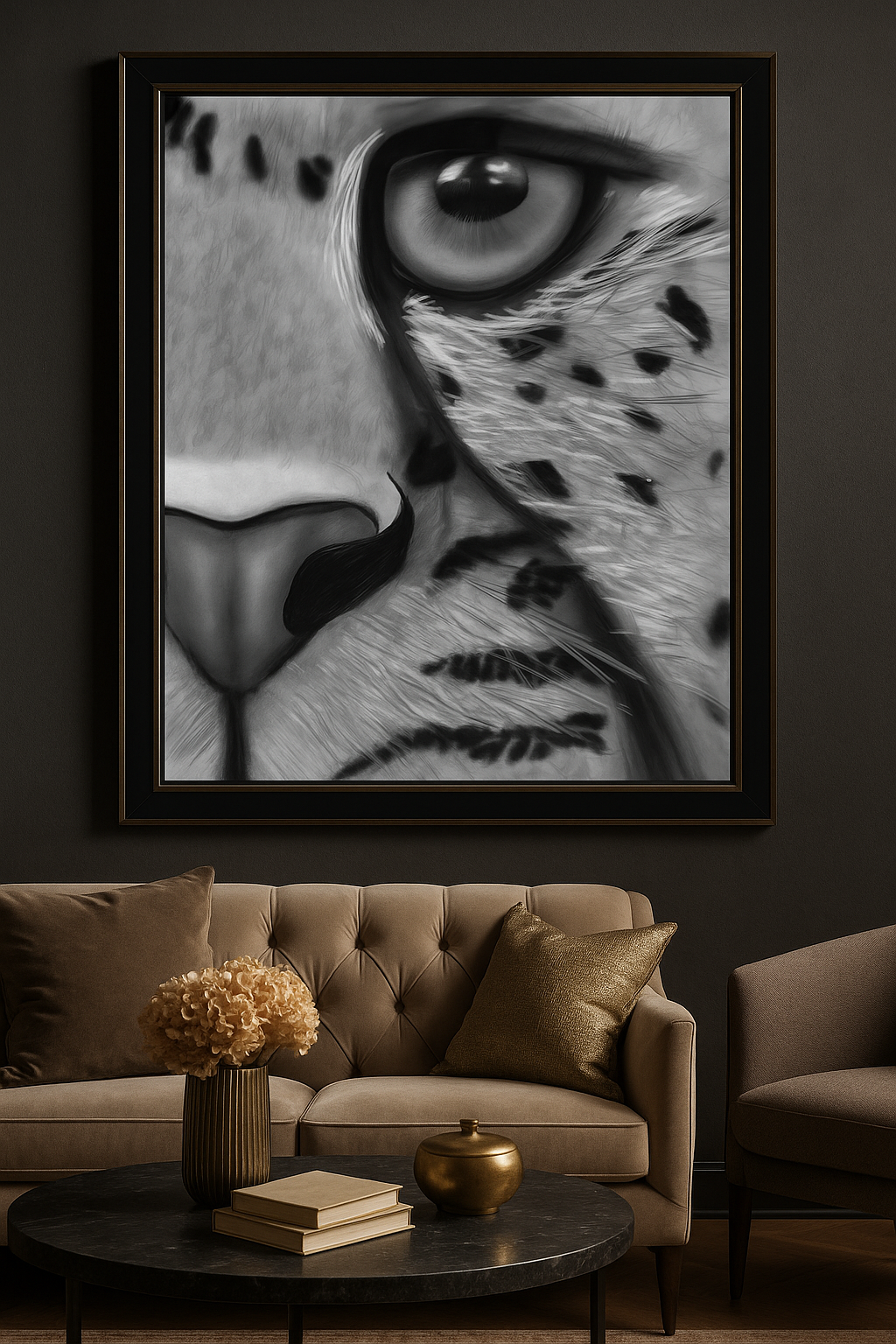 Predatory Silence — Black & White Leopard Gaze