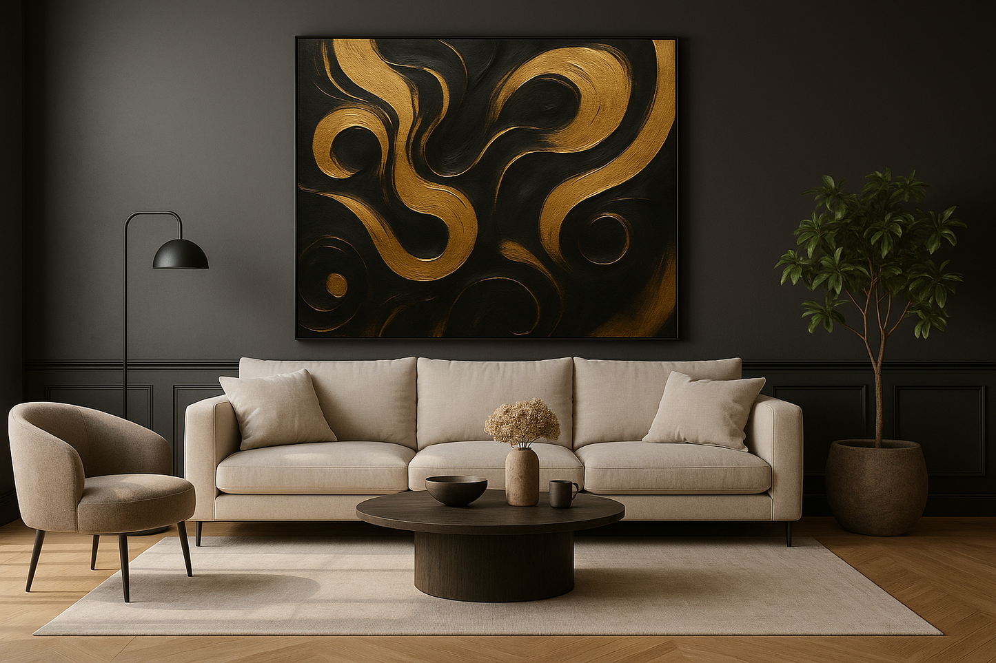 “Gilded Currents” — Limited Edition Black & Gold Abstract Art