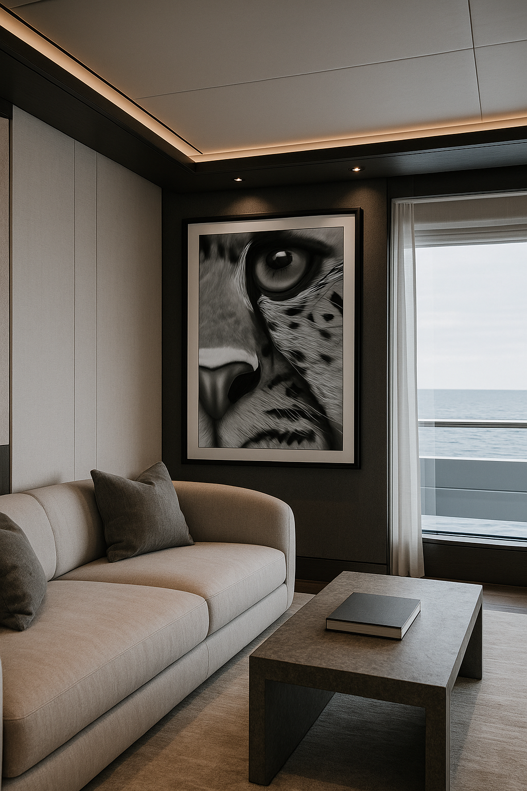 Predatory Silence — Black & White Leopard Gaze