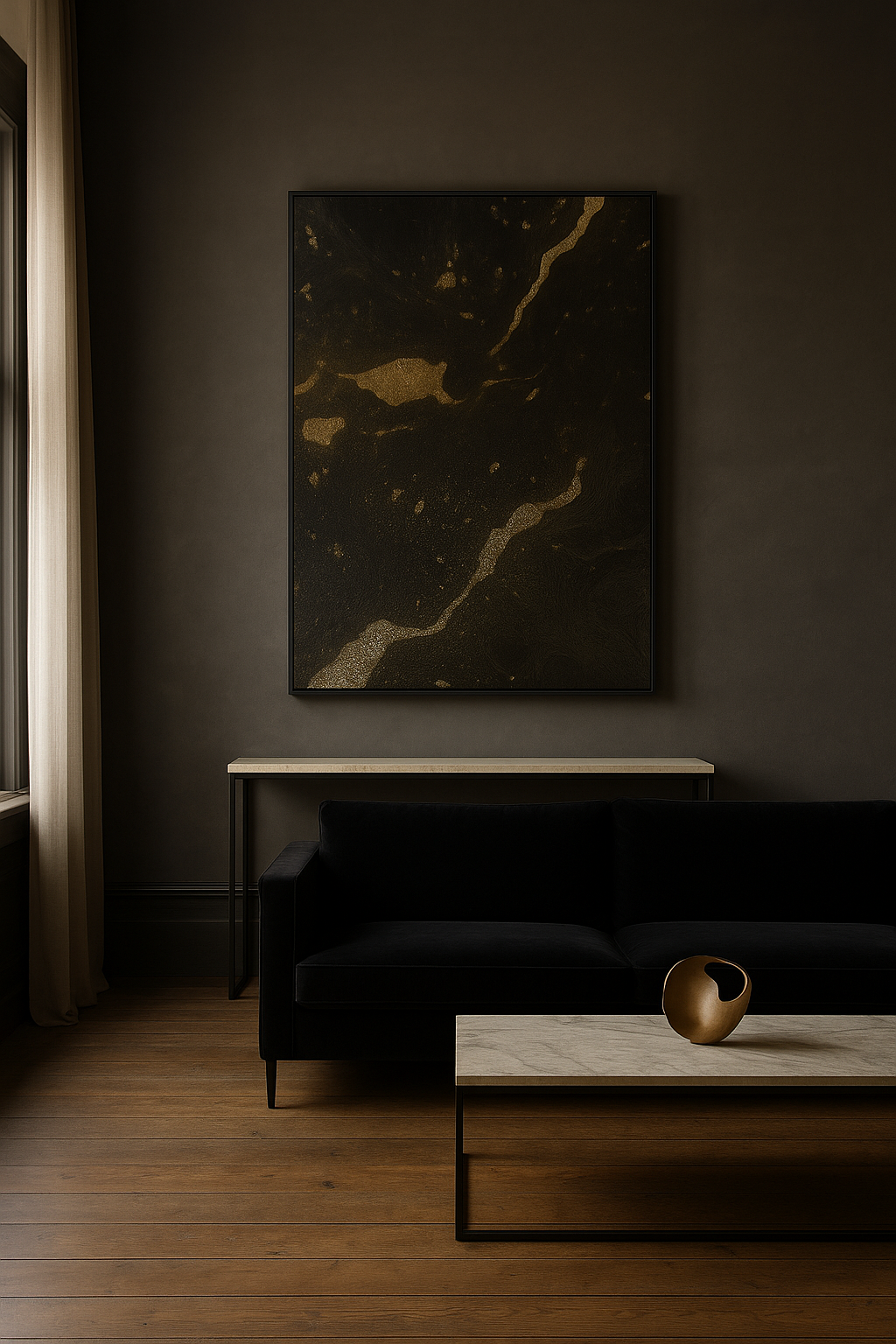 Gilded Silence — Black & Gold Abstract Noire