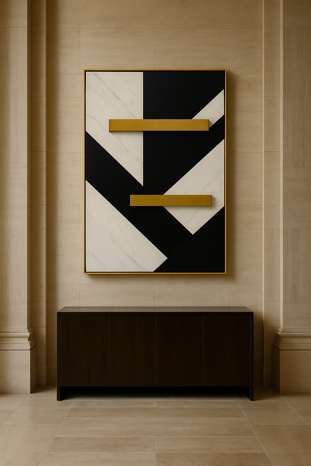 Modern Geometric Luxury Art | Black, White & Gold Minimalist Masterpiece