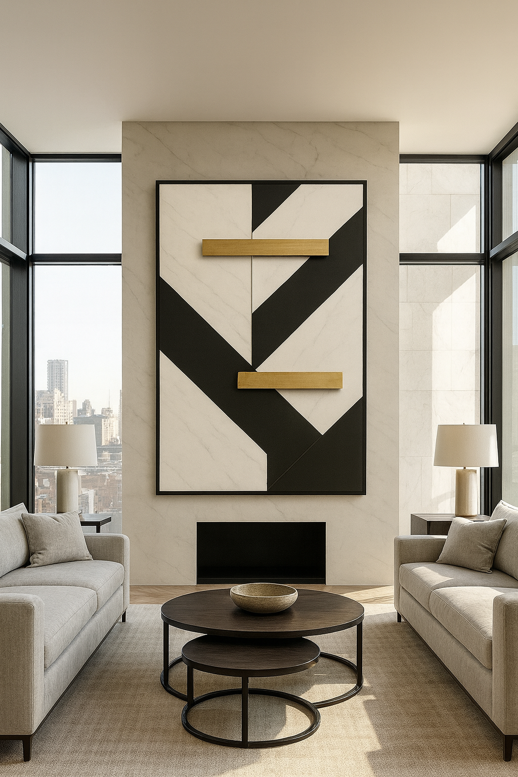 Modern Geometric Luxury Art | Black, White & Gold Minimalist Masterpiece