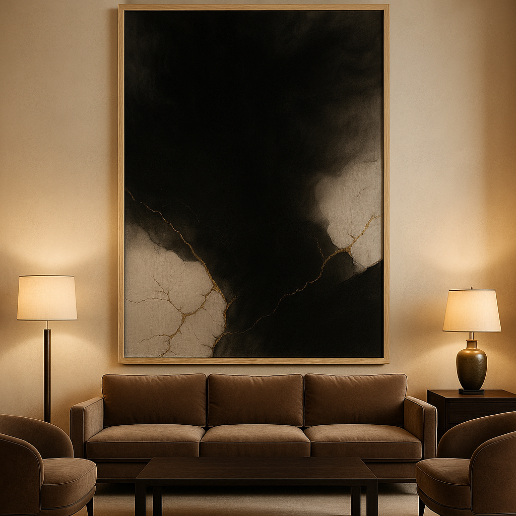Golden Fracture — Luxury Black, White & Gold Abstract Fine Art