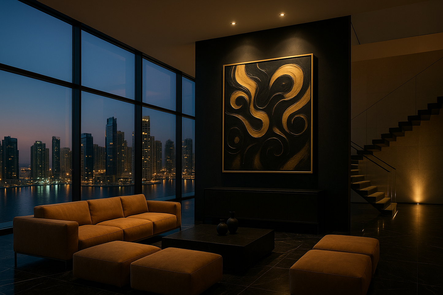 “Gilded Currents” — Limited Edition Black & Gold Abstract Art