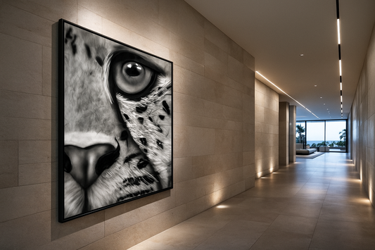 Predatory Silence — Black & White Leopard Gaze