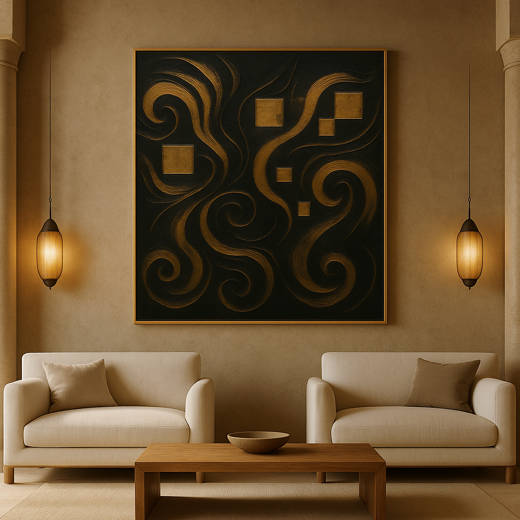 “Gilded Constellations” — Luxury Black & Gold Abstract Art