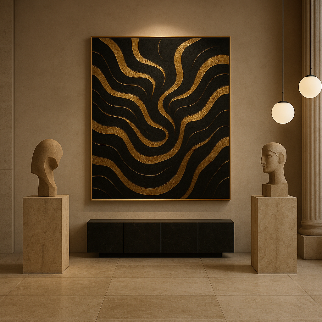 Golden Equilibrium — Black & Gold Luxury Abstract Art | Kasian Art Studio