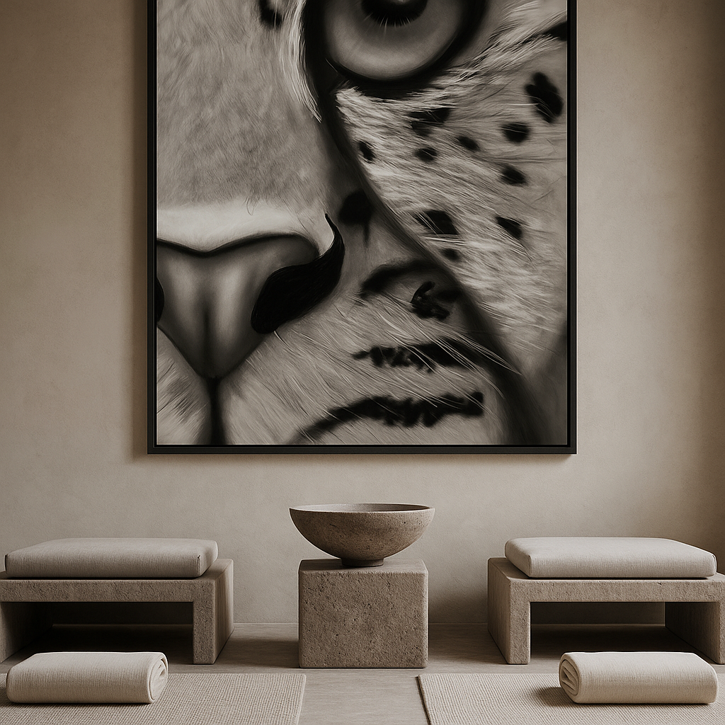 Predatory Silence — Black & White Leopard Gaze