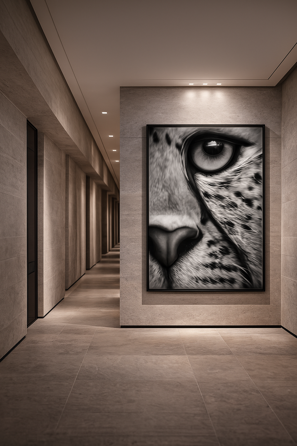 Predatory Silence — Black & White Leopard Gaze