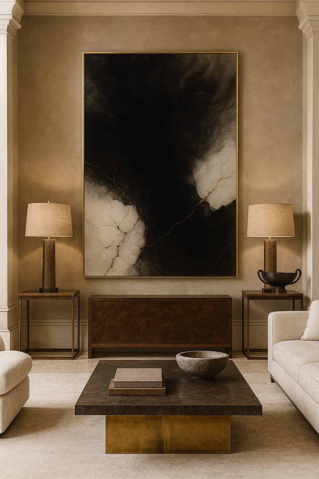 Golden Fracture — Luxury Black, White & Gold Abstract Fine Art