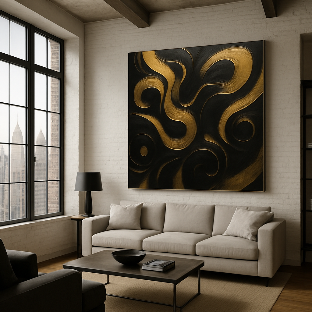 “Gilded Currents” — Limited Edition Black & Gold Abstract Art