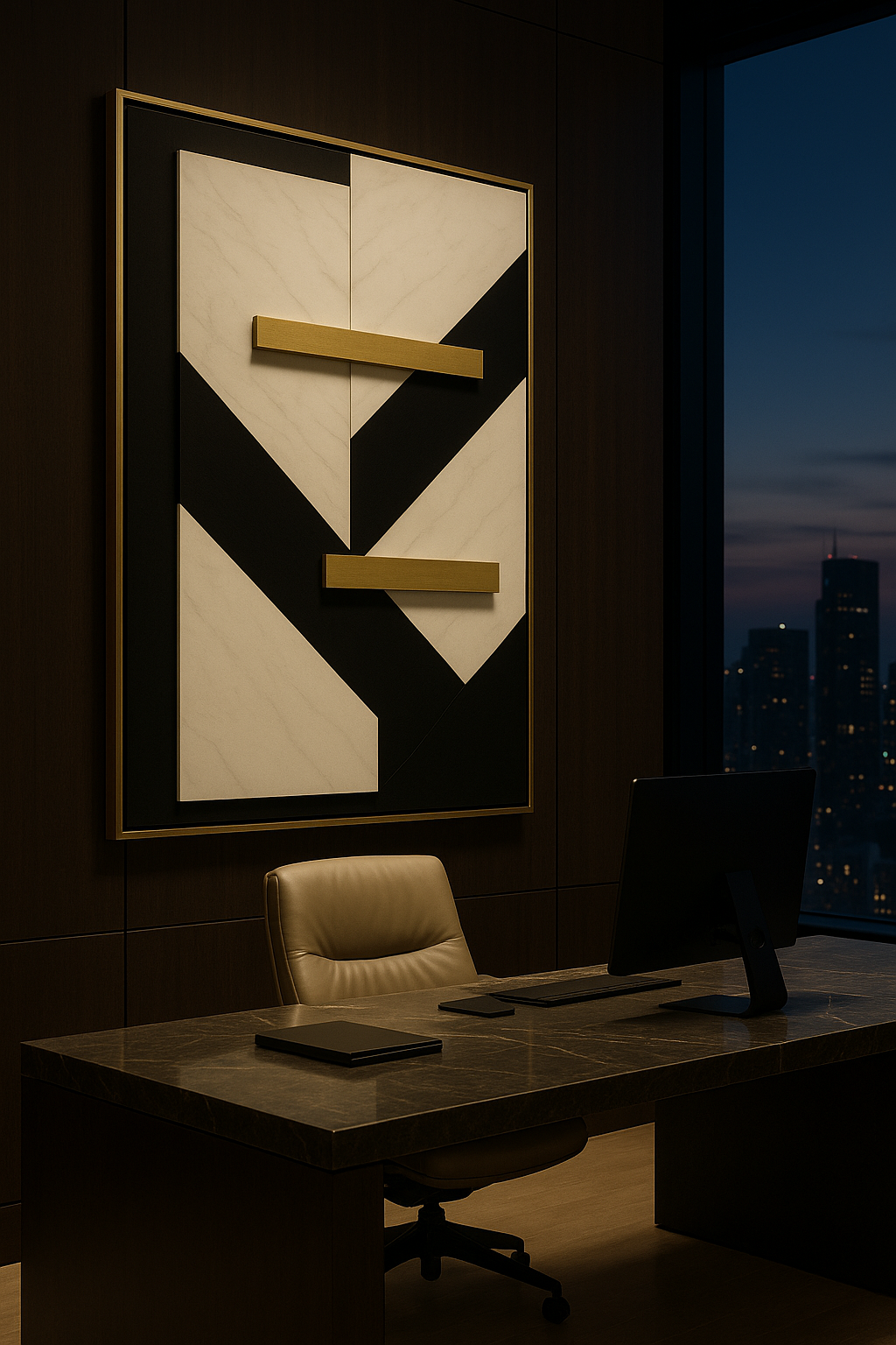 Modern Geometric Luxury Art | Black, White & Gold Minimalist Masterpiece