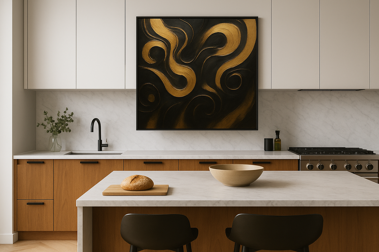 “Gilded Currents” — Limited Edition Black & Gold Abstract Art