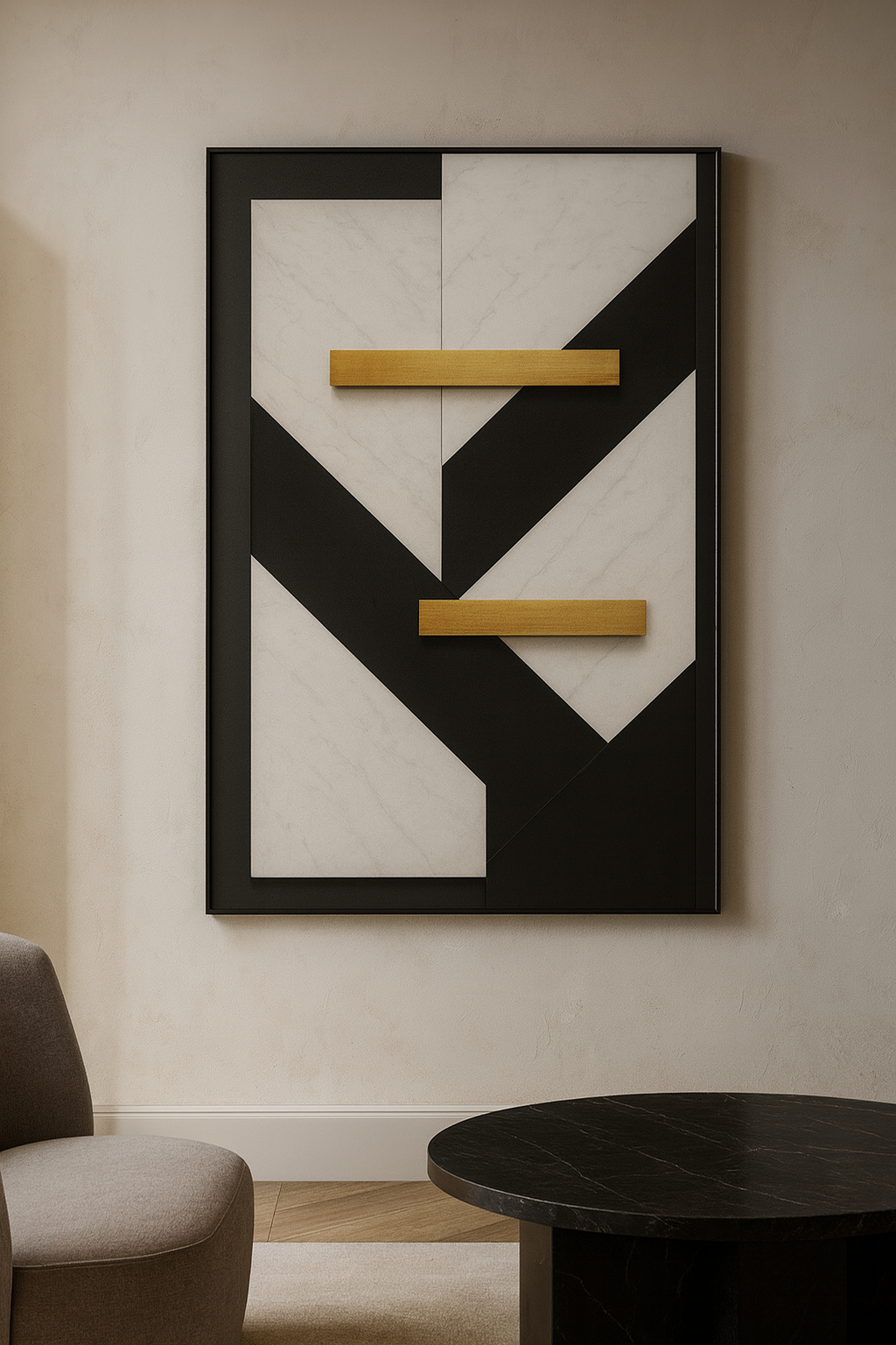 Modern Geometric Luxury Art | Black, White & Gold Minimalist Masterpiece