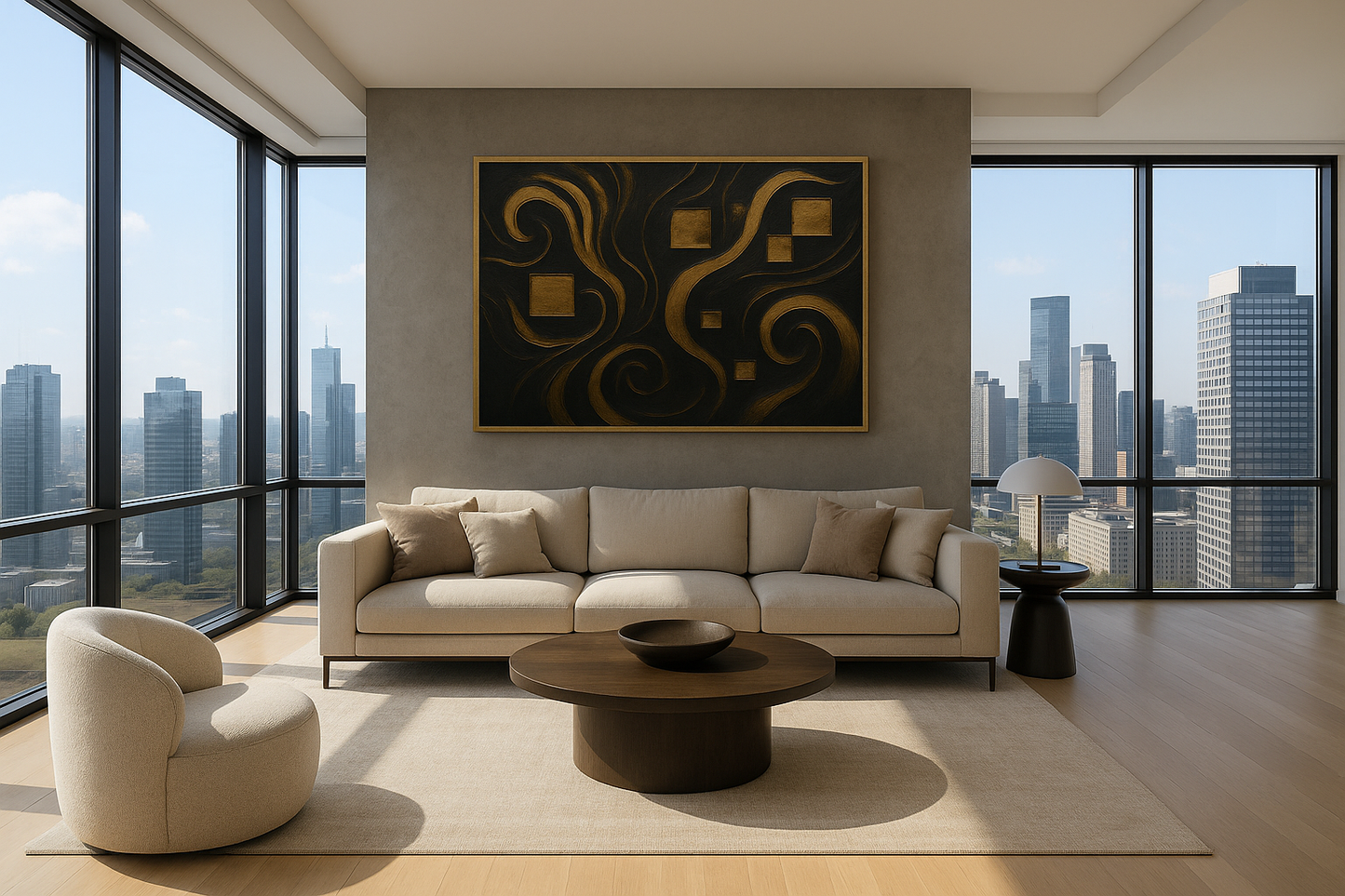 “Gilded Constellations” — Luxury Black & Gold Abstract Art