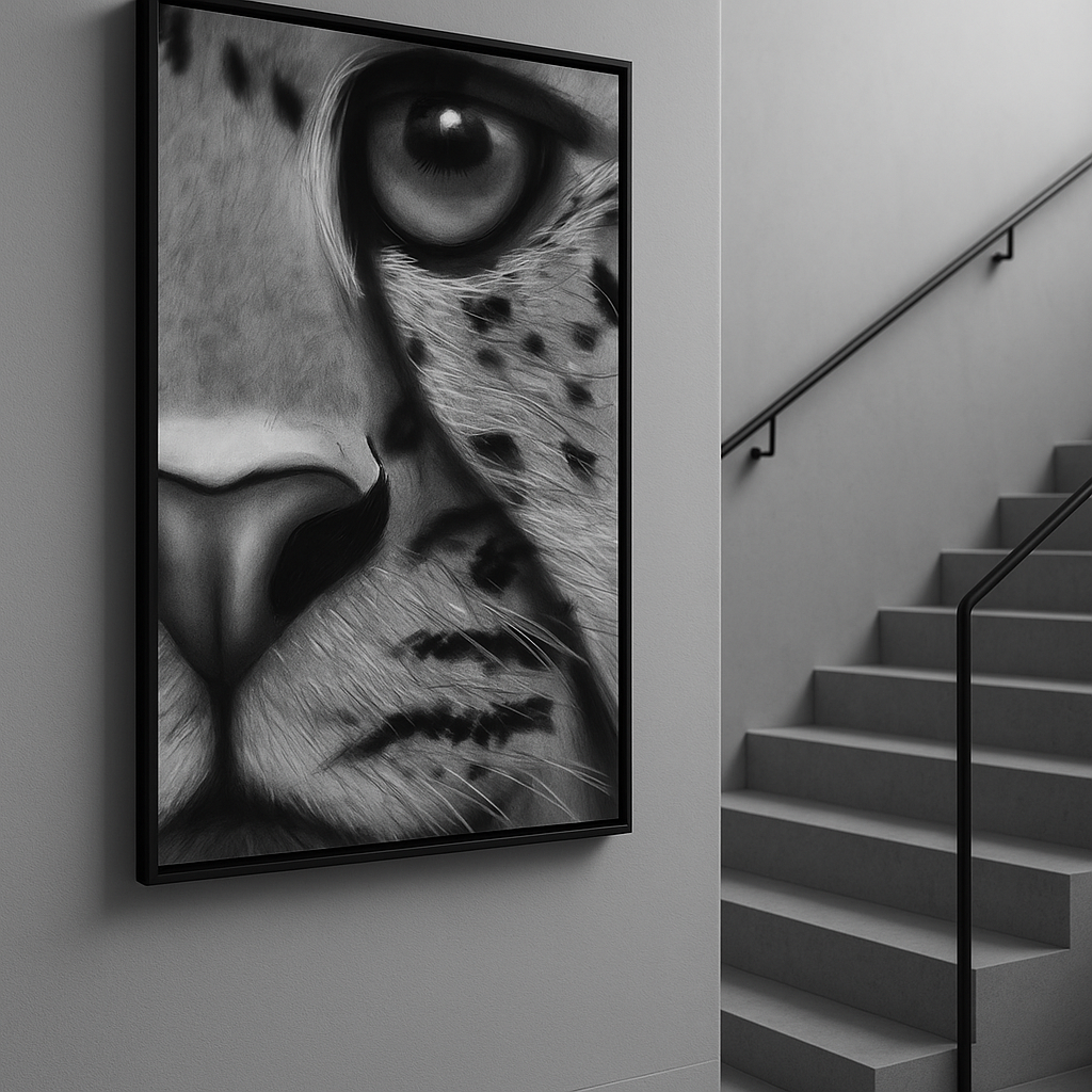 Predatory Silence — Black & White Leopard Gaze