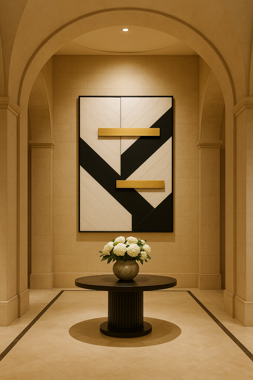 Modern Geometric Luxury Art | Black, White & Gold Minimalist Masterpiece