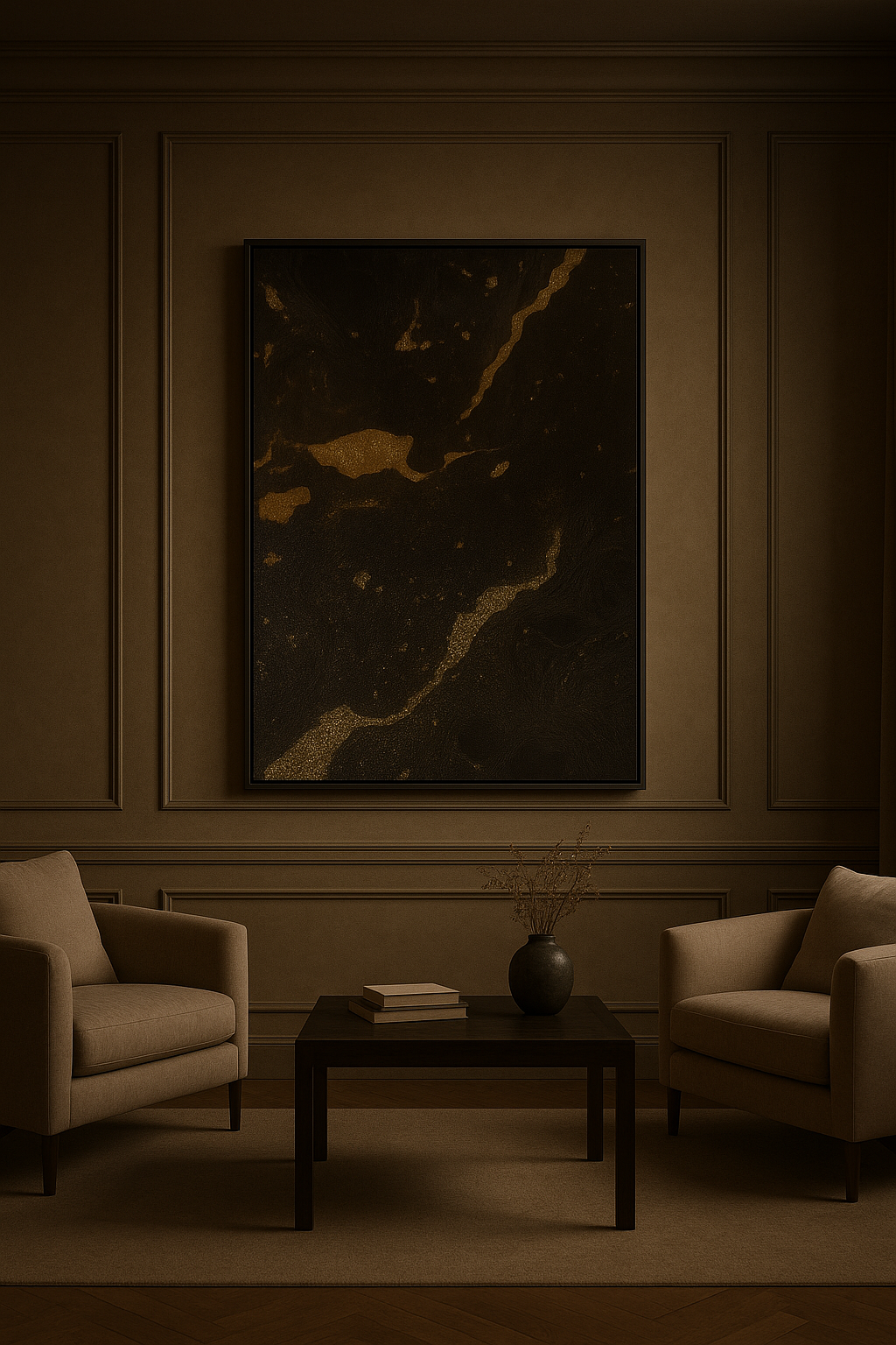 Gilded Silence — Black & Gold Abstract Noire