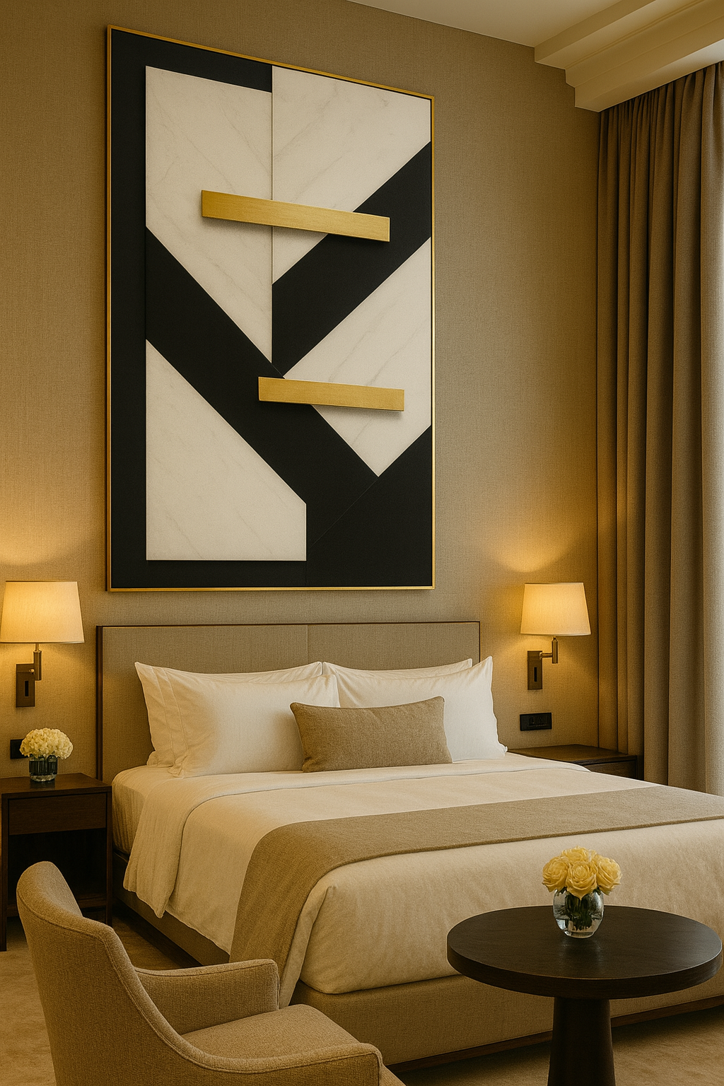 Modern Geometric Luxury Art | Black, White & Gold Minimalist Masterpiece