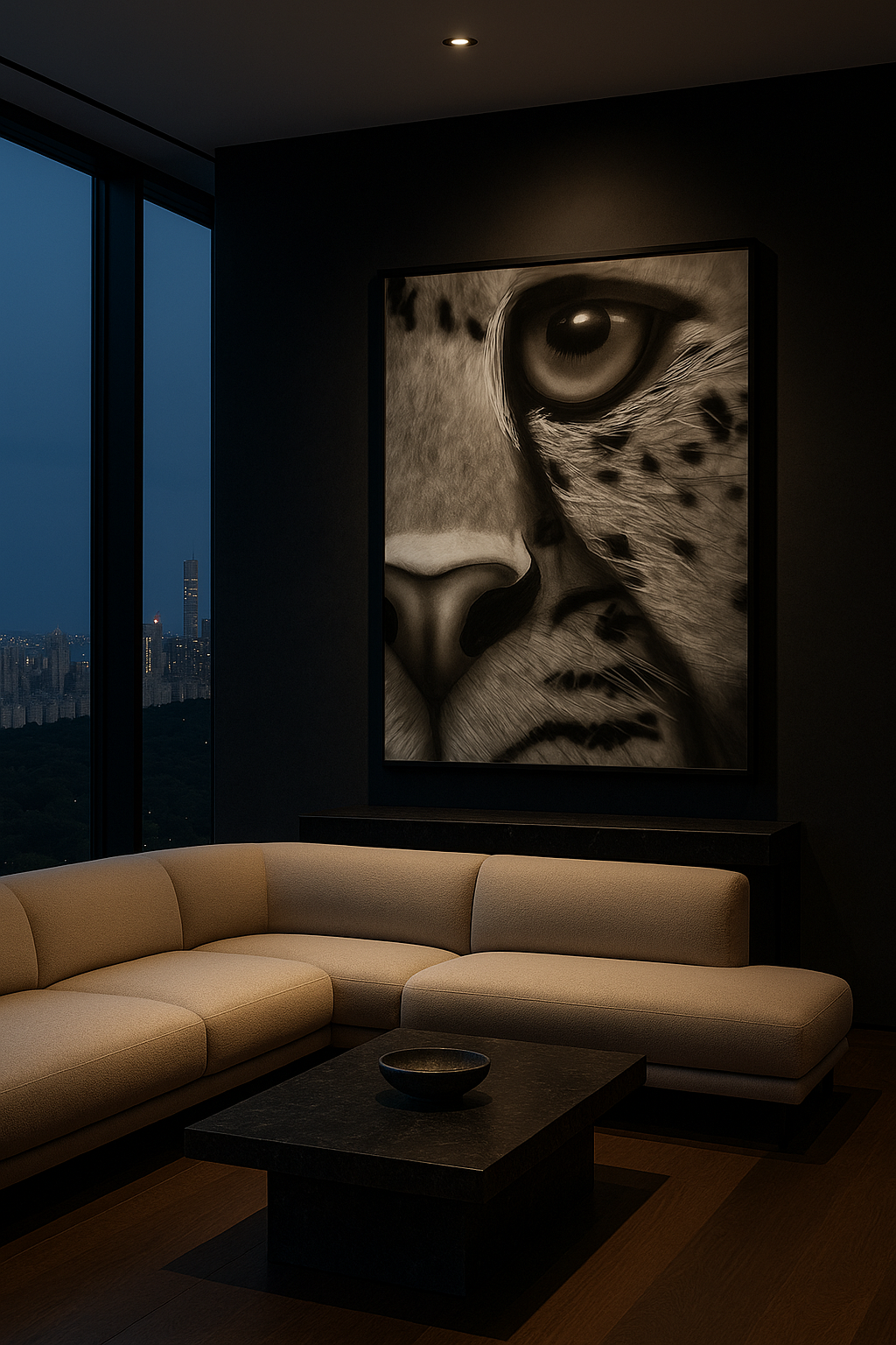 Predatory Silence — Black & White Leopard Gaze