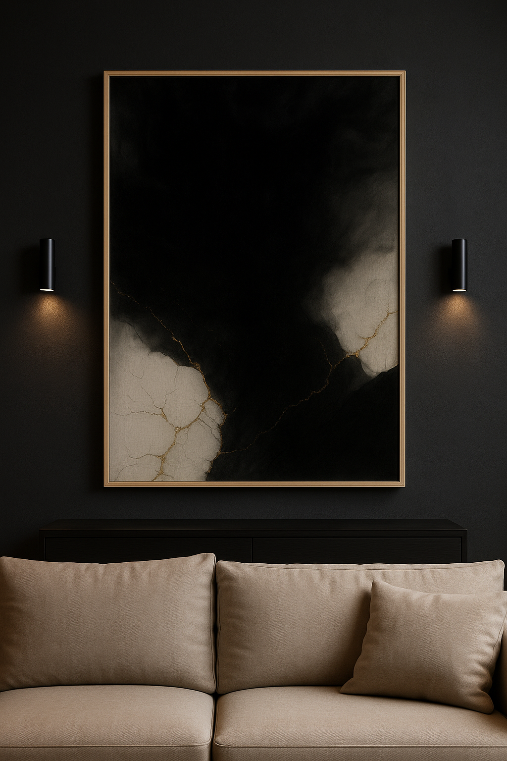 Golden Fracture — Luxury Black, White & Gold Abstract Fine Art