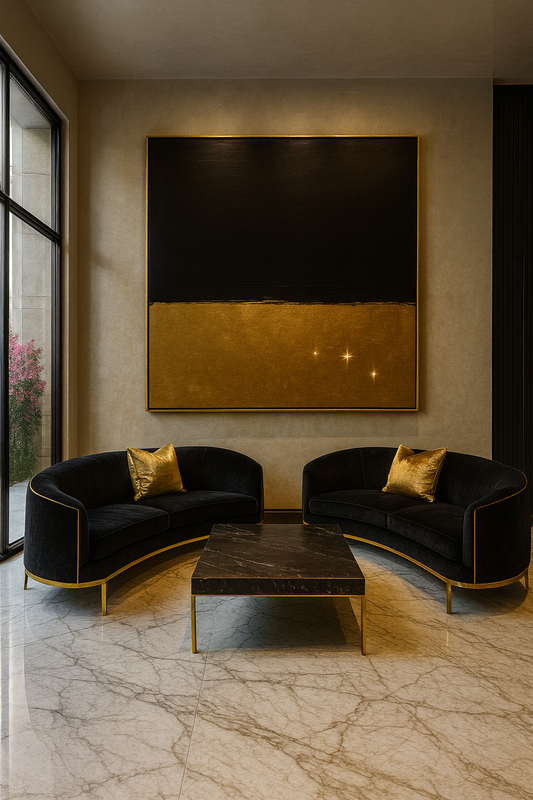 Golden Nightfall — Luxury Black & Gold Abstract Art Print | Kasian Art Studio