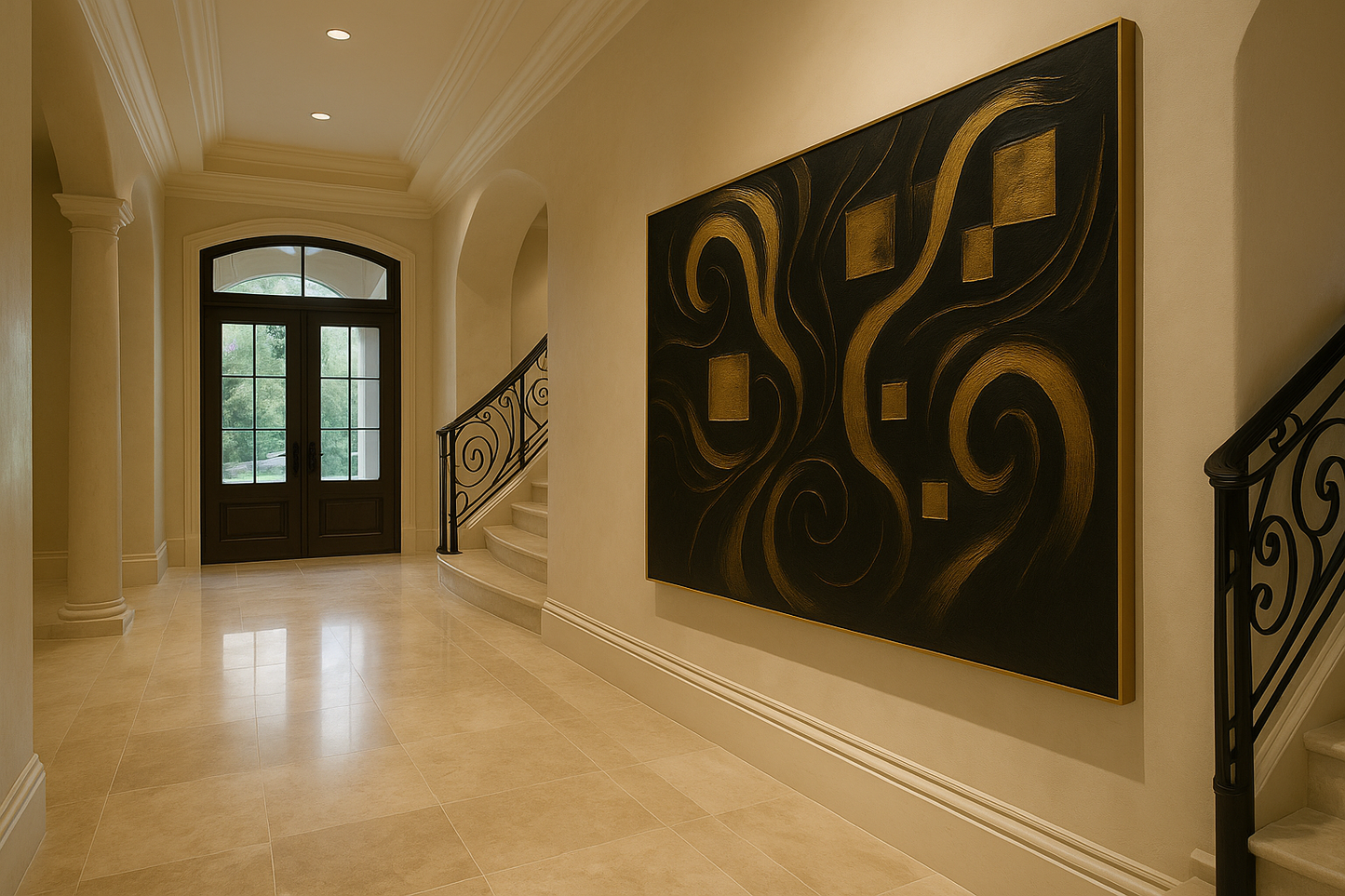 “Gilded Constellations” — Luxury Black & Gold Abstract Art