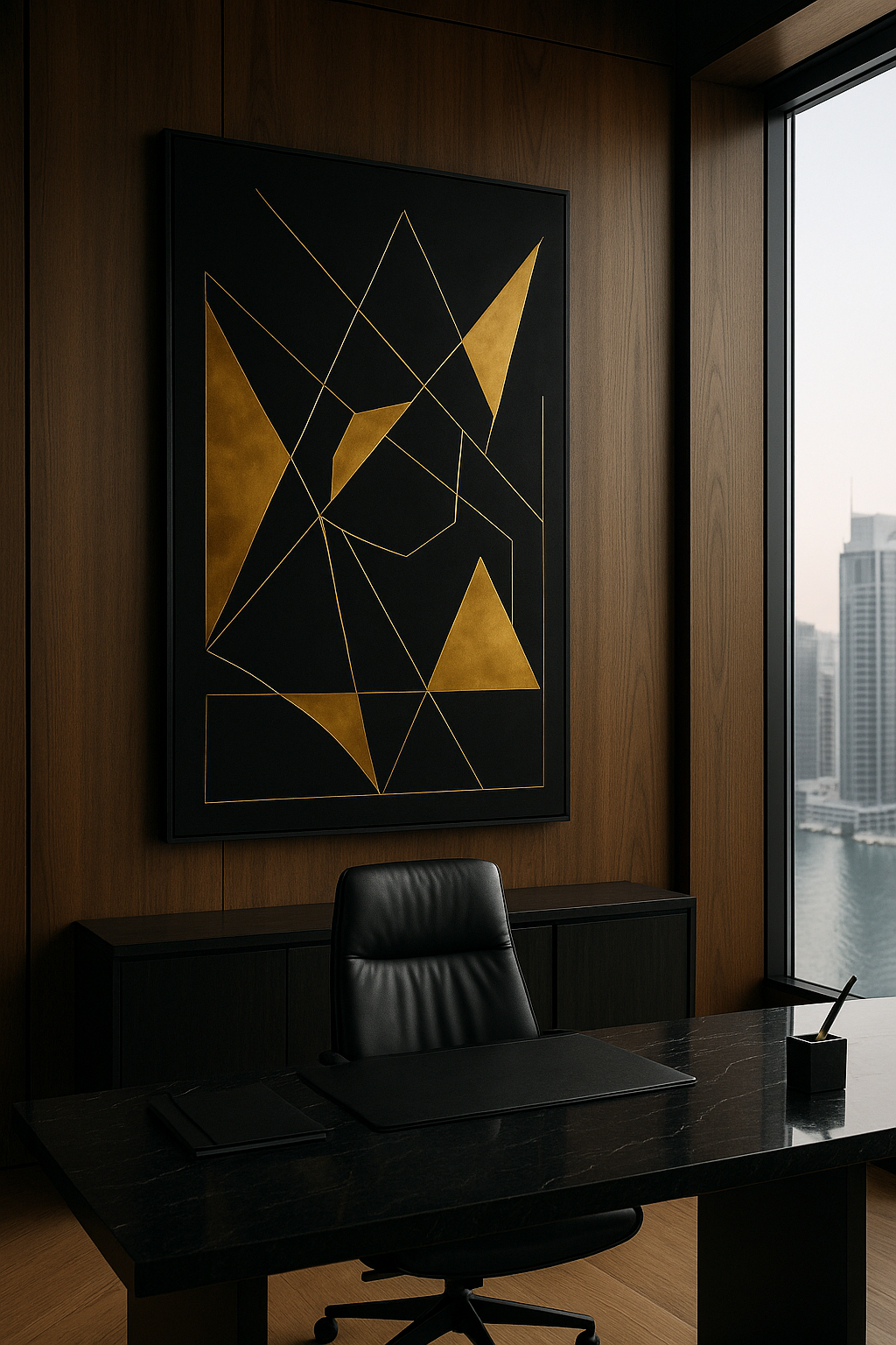 Eclipse of Structure — Gold on Black Geometric Luxury Abstract