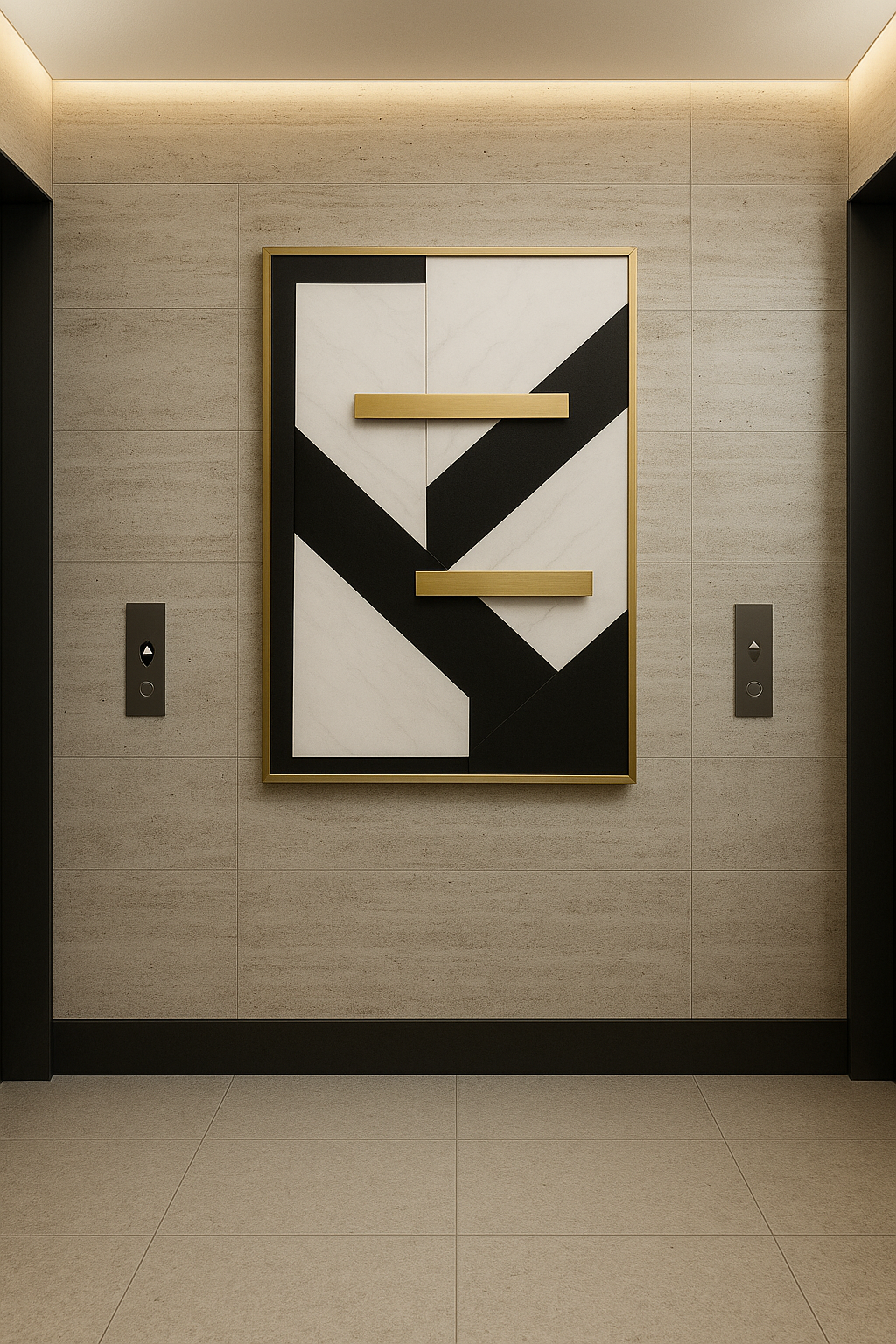 Modern Geometric Luxury Art | Black, White & Gold Minimalist Masterpiece