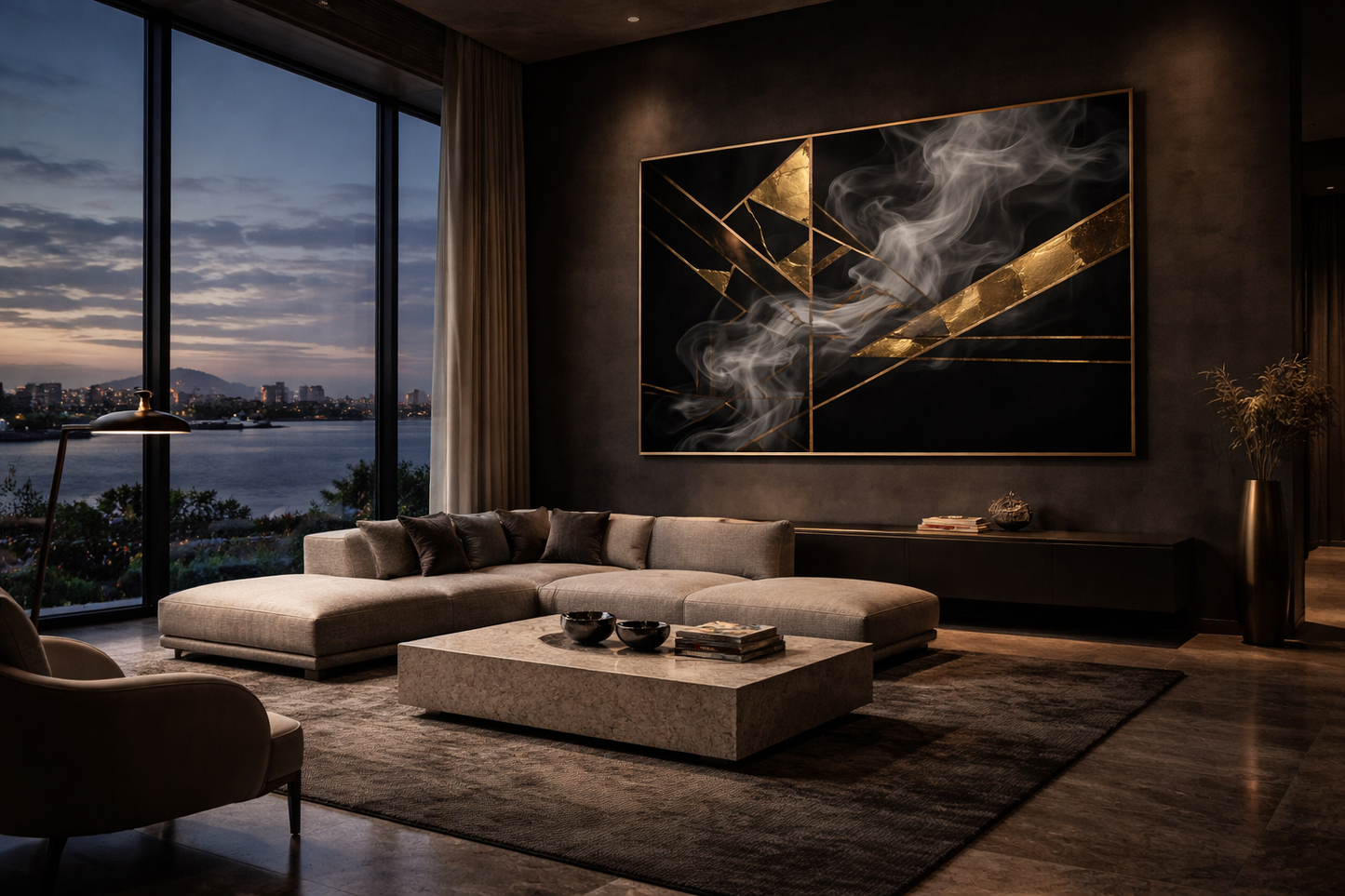 Obsidian Ascension — Limited Edition Gold & Smoke Abstract