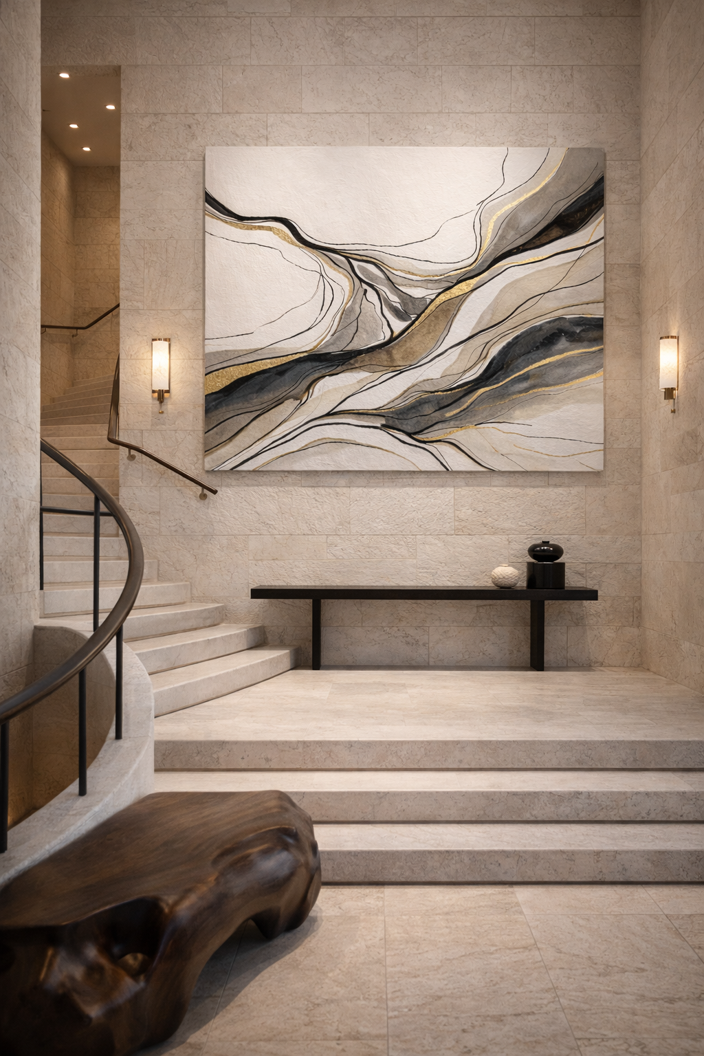 Whispered Meridian — Limited Edition Neutral & Gold Abstract