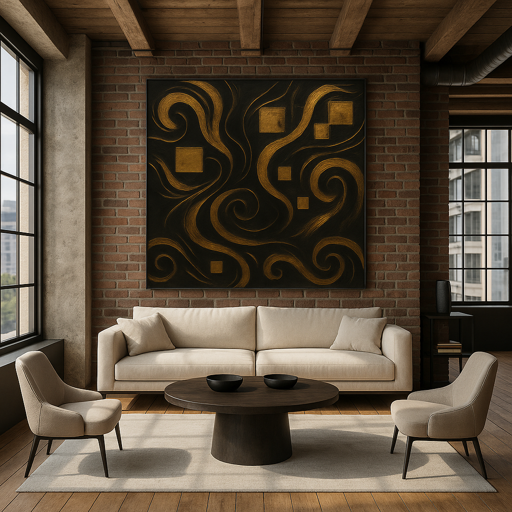 “Gilded Constellations” — Luxury Black & Gold Abstract Art