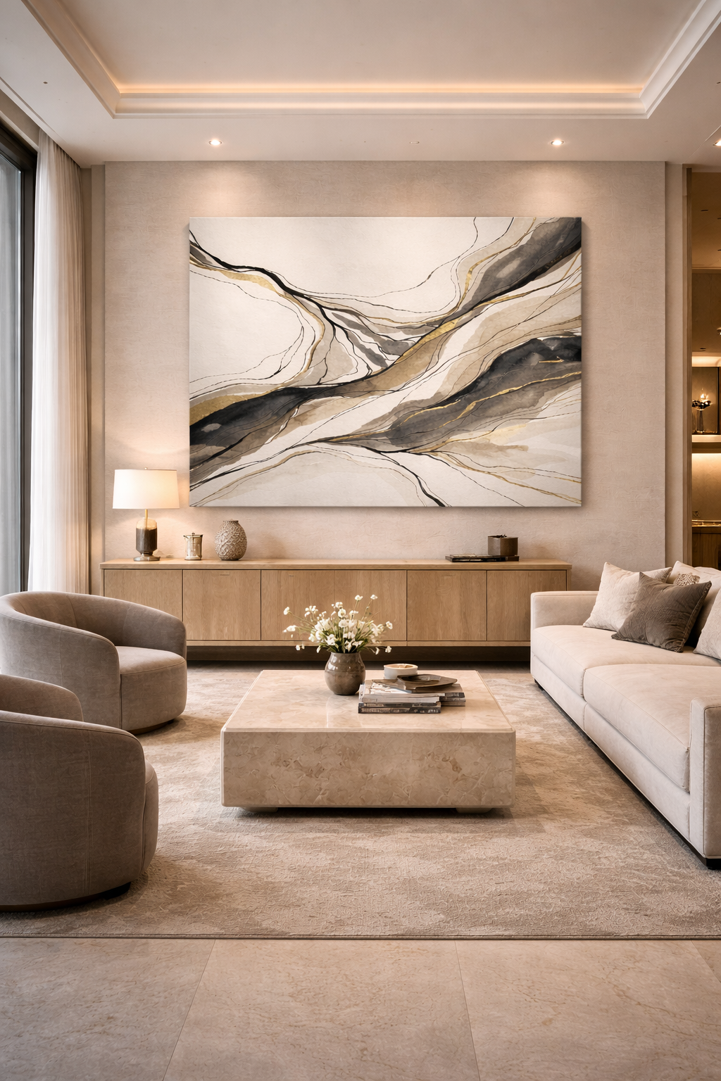 Whispered Meridian — Limited Edition Neutral & Gold Abstract