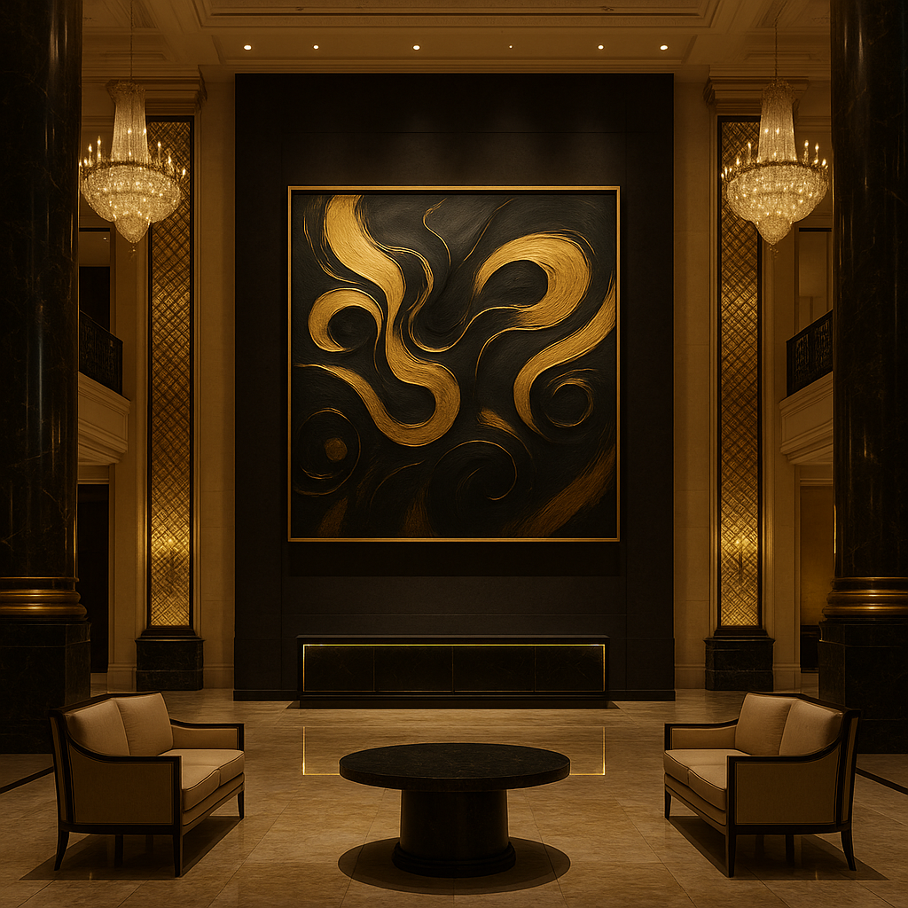 “Gilded Currents” — Limited Edition Black & Gold Abstract Art