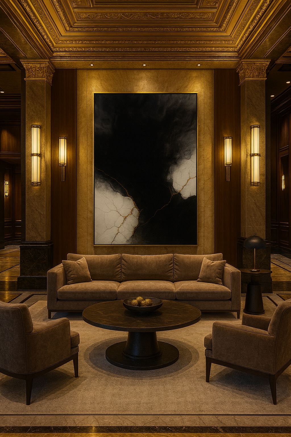 Golden Fracture — Luxury Black, White & Gold Abstract Fine Art