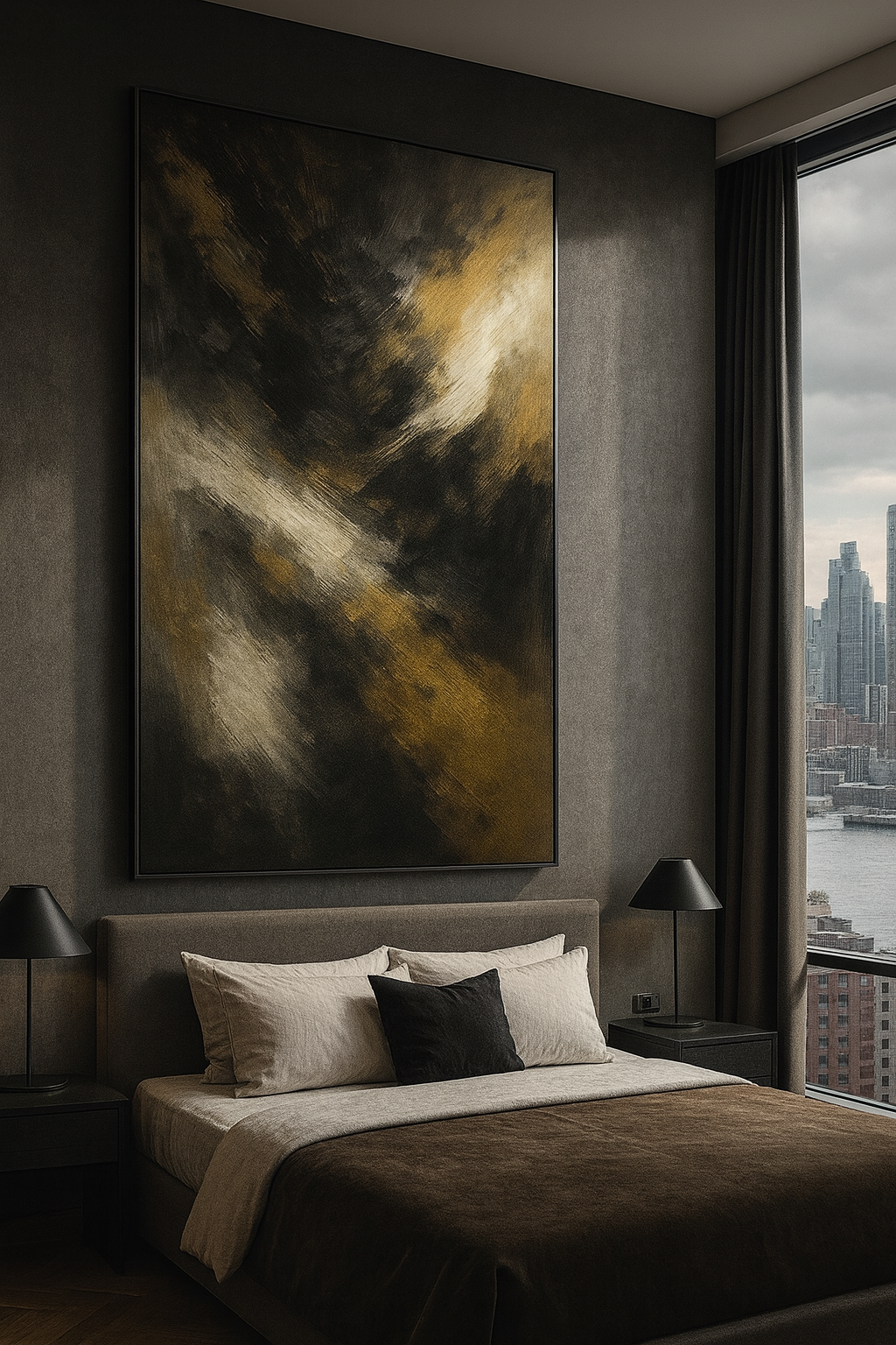 Emberborn — Luxury Black, Gold & Charcoal Abstract Fine Art