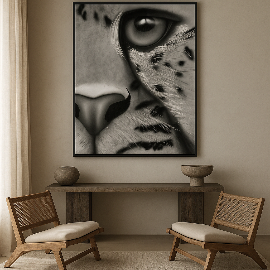 Predatory Silence — Black & White Leopard Gaze