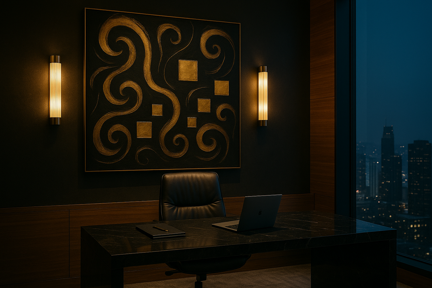 “Gilded Constellations” — Luxury Black & Gold Abstract Art