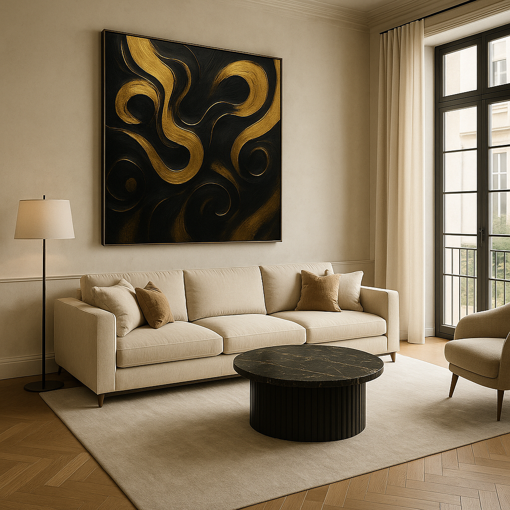 “Gilded Currents” — Limited Edition Black & Gold Abstract Art