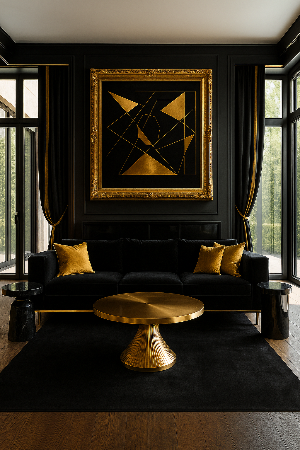 Eclipse of Structure — Gold on Black Geometric Luxury Abstract