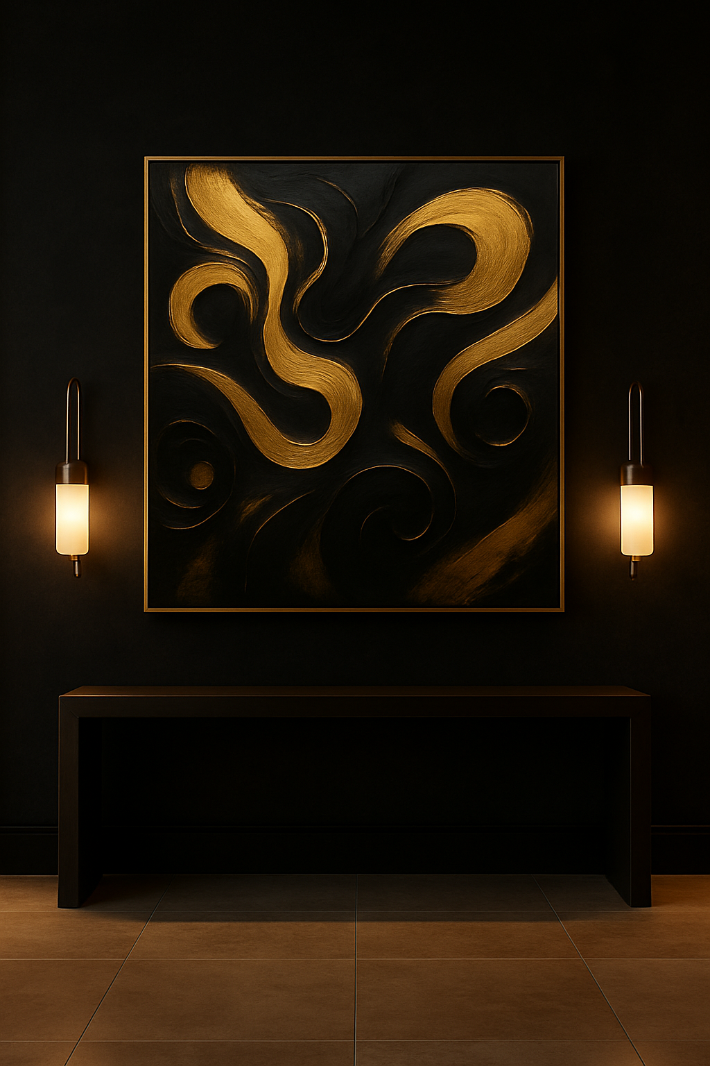 “Gilded Currents” — Limited Edition Black & Gold Abstract Art